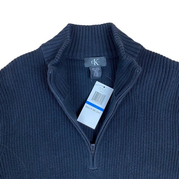 NWT Calvin Klein 1/4 Zip Rib Knit Sweater Black Casual Preppy Neutral Cotton-XL - Picture 6 of 12